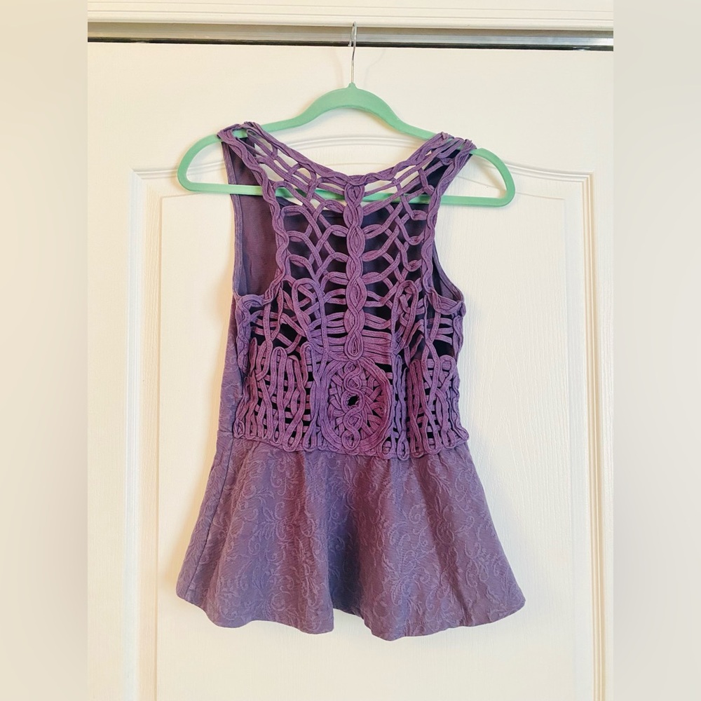 Free People Purple Peplum Tank Top with Embroidered Back Size M